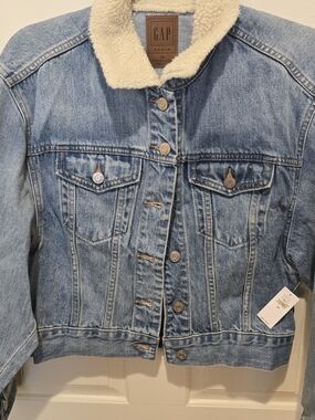 Gap Denim Sherpa Collar Jean Jacket Womens XS Oversized Light Wash Trucker